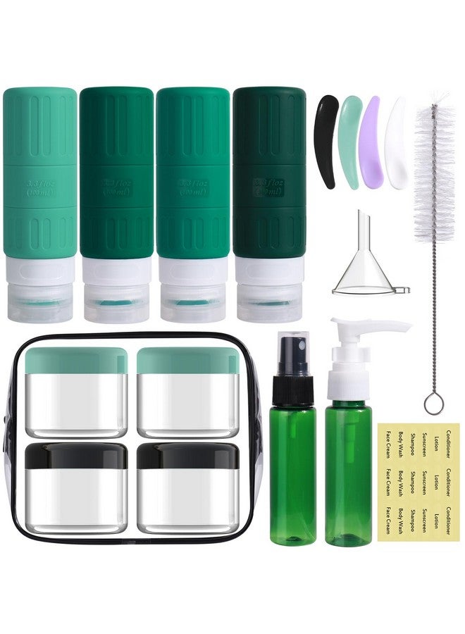 GLAMFIELDS Travel Bottles For Toiletries,Tsa Approved 3.3Oz Size Leakproof Silicone Toiletry Containers For Shampoo, Conditioner,Easy To Squeeze，Portable Travel Essentials For Lotion(18 Pack) Green - Image 1