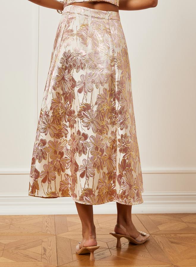 Styli Gold Floral Jacquard Midi Skirt - Image 4