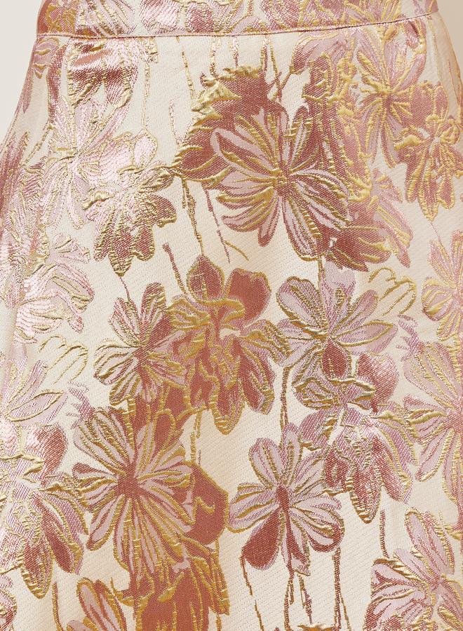 Styli Gold Floral Jacquard Midi Skirt - Image 3