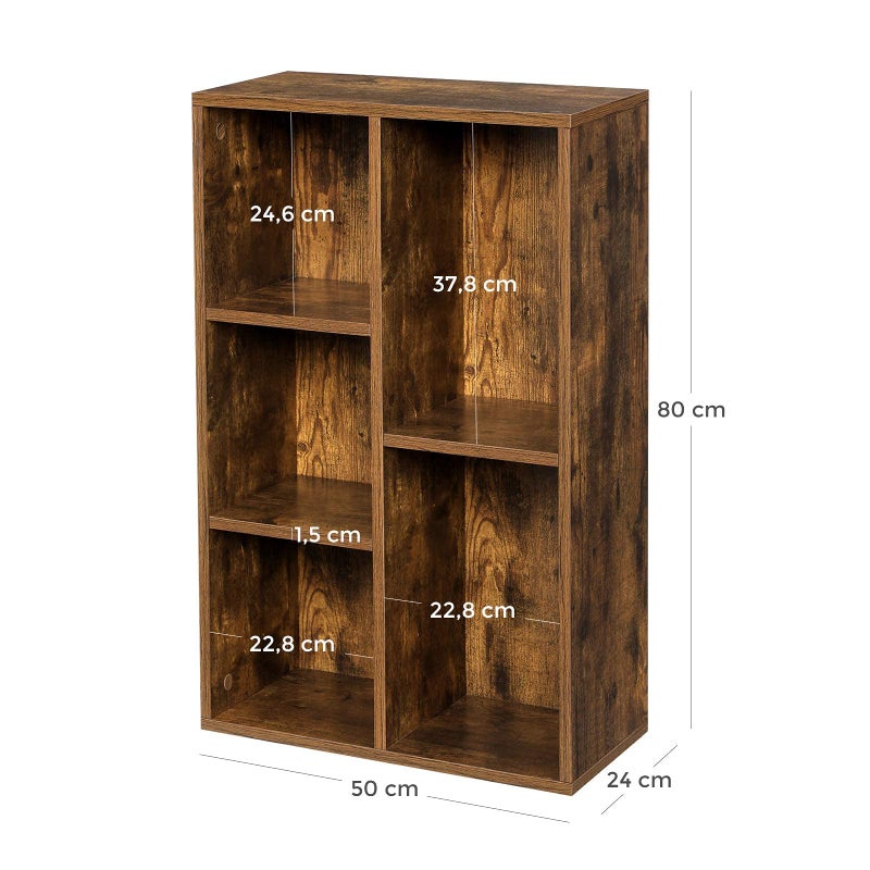 VASAGLE Bookcase, 5 Tier Shelf, Storage Unit, for Living Room, Office, Bedroom, Divider, 50 x 24 x 80 cm, Rustic Brown LBC025X01 - Image 4
