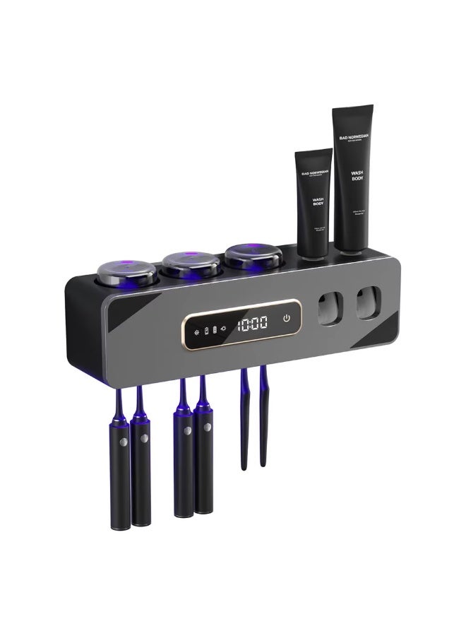 BlueFire Black, Multifunction UV Toothbrush Sterilizer - Smart Wall-Mounted Holder with UV-C Automatic Cleaning | Fast Air Drying & Germ Elimination | Bathroom Toothbrush Organizer & Disinfection Station for Family Oral Hygiene Care | Space Saving Hygienic Storage Rack for Home Use - Image 1
