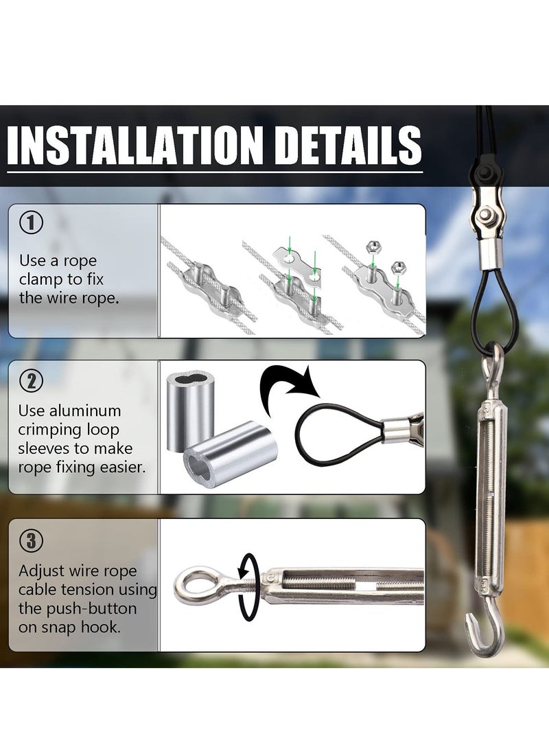 String Light Hanging Kit with 164 Ft Nylon Coated 304 Stainless Steel Wire Rope Suspension Guide Turnbuckles and Hooks for Patio Backyard Lighting Accessories  - Image 5