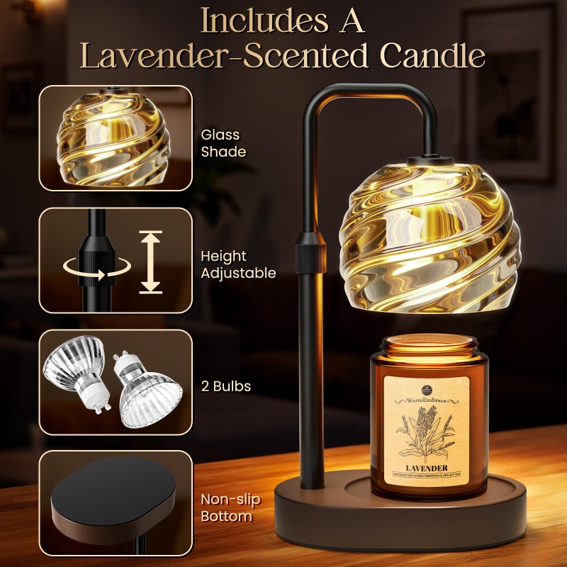 WarmEmbrace Candle Warmer Lamp with Lavender Candle Set, Electric Wax Warmer Lamp with Auto Timer & 4 Dimmable Lights, Adjustable Height for Jar Candles, ElegantValentines Day Gift for Women, Black - Image 3