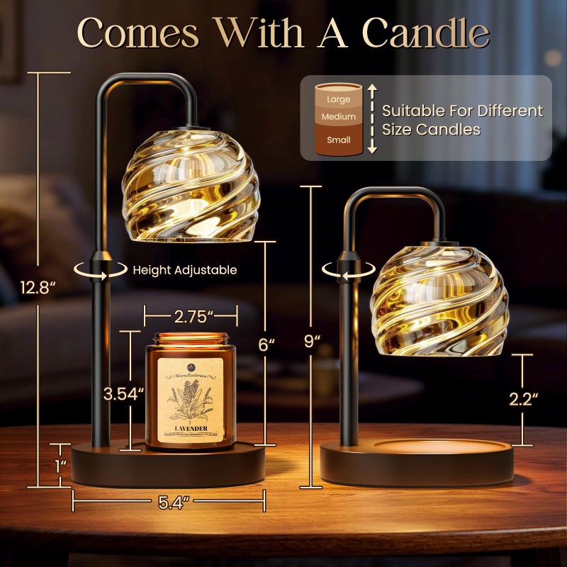 WarmEmbrace Candle Warmer Lamp with Lavender Candle Set, Electric Wax Warmer Lamp with Auto Timer & 4 Dimmable Lights, Adjustable Height for Jar Candles, ElegantValentines Day Gift for Women, Black - Image 2