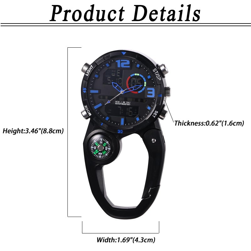Lancardo Clip on Carabiner Watch: Multi-Function Backpack Watch for Men Women Analog Digital Date LED Alarm Sport Watch Hiking Climbing - Image 3