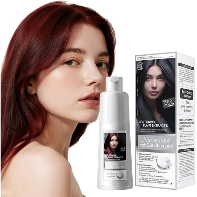 Hair Dye Shampoo 3 in 1 For Men and Women, Long Lasting Red Hair Shampoo for Gray Hair Coverage, Natural Plant Instant Hair Coloring Shampoo (Wine Red)