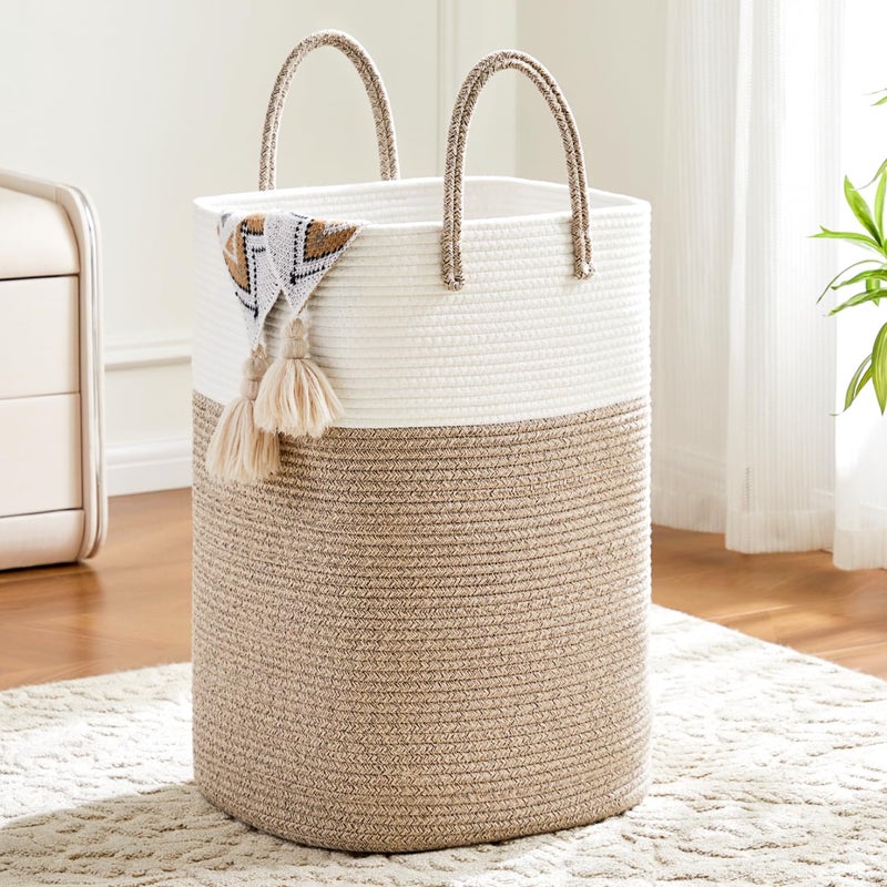 Artfeel Laundry Basket,Woven Cotton Rope Laundry Hamper,Versatile Storage for Dirty Clothes,Baby Toys,and Blankets in Bathroom, Nursery,and Living Room (Brown, 80L) - Image 1