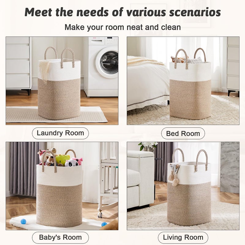 Artfeel Laundry Basket,Woven Cotton Rope Laundry Hamper,Versatile Storage for Dirty Clothes,Baby Toys,and Blankets in Bathroom, Nursery,and Living Room (Brown, 80L) - Image 5