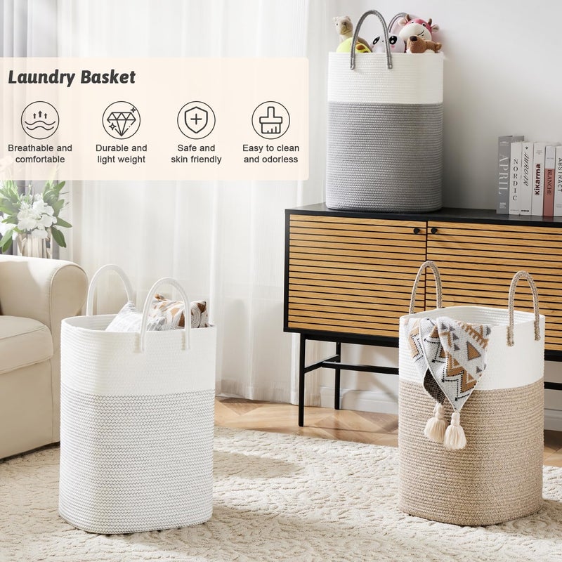 Artfeel Laundry Basket,Woven Cotton Rope Laundry Hamper,Versatile Storage for Dirty Clothes,Baby Toys,and Blankets in Bathroom, Nursery,and Living Room (Brown, 80L) - Image 4