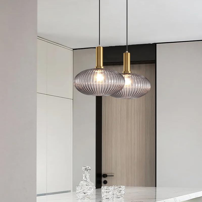 CITRA 1-Light Gold Champagne Fluted Glass Pendant Ceiling Light - Warm White - Image 2