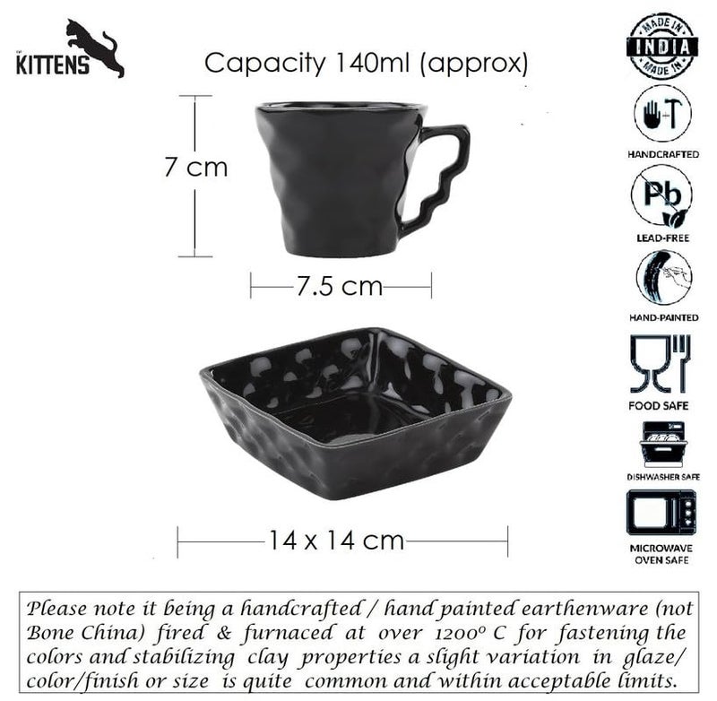 Kittens KITTENS Ceramic Coffee Mug Set of 6 with Snacks Serving Bowls of 2 Pieces Handpainted Mugs Microwave and Dishwasher Safe Food Grade Material Black Color - Image 3