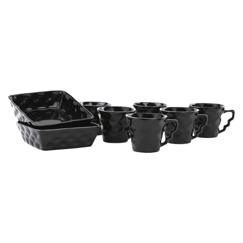 Kittens KITTENS Ceramic Coffee Mug Set of 6 with Snacks Serving Bowls of 2 Pieces Handpainted Mugs Microwave and Dishwasher Safe Food Grade Material Black Color - Image 1