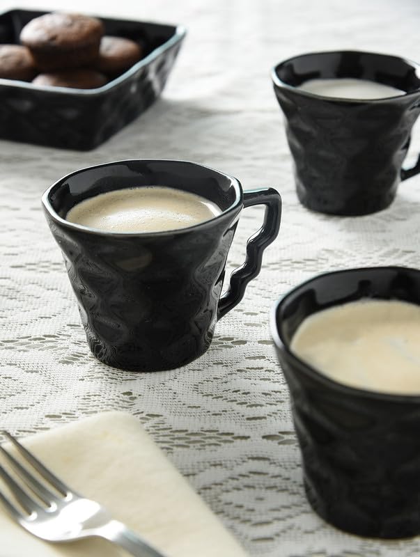 Kittens KITTENS Ceramic Coffee Mug Set of 6 with Snacks Serving Bowls of 2 Pieces Handpainted Mugs Microwave and Dishwasher Safe Food Grade Material Black Color - Image 2