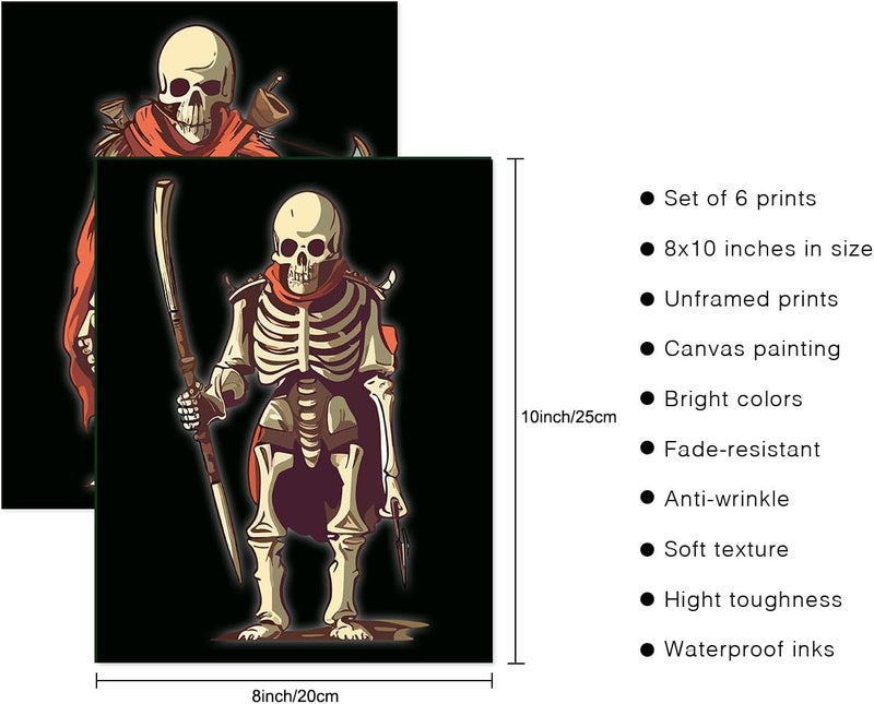 HoozGee Skull Warrior Wall Art Prints, Skeleton Warrior Art Decor, Gothic Wall Decor, Goth Room Decor, Halloween Decor, Creepy Art Prints Scary Picture for Bedroom Decoration (8"x10" UNFRAMED) - Image 5