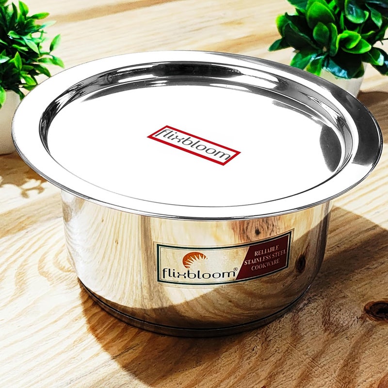 FLIXBLOOM Nodal 1.5 Litre Food Grade Stainless Steel with Triply Bottom Cookware | Induction Base | LPG Gas Friendly Kitchen Utensil Tope/Patila/Bhagona for Cooking & Serving with Lid (1.5 LTR) - Image 1