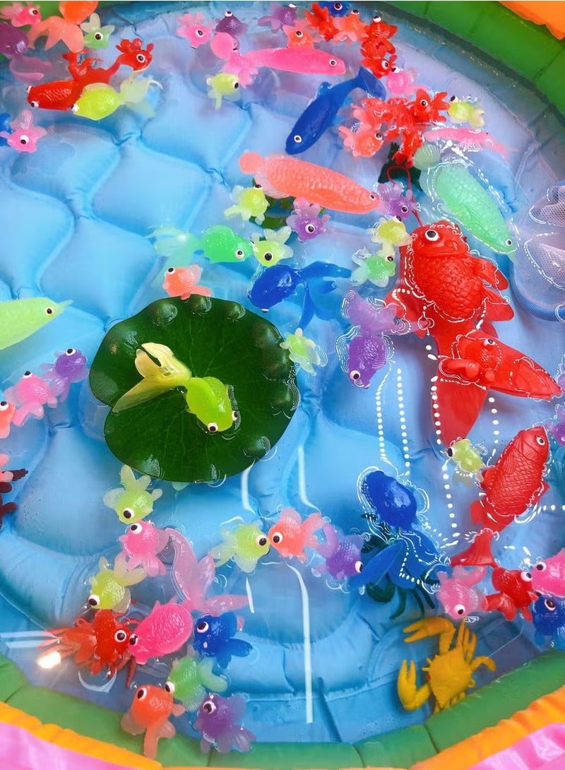 Bukela 6Pcs Baby Bath Toys, Spoon Net Fish Pond Toys, Simulation Soft Rubber Goldfish 6cm Soft Floating Bath Fish Fishing Toys Translucent Eco-Friendly Material - Image 2