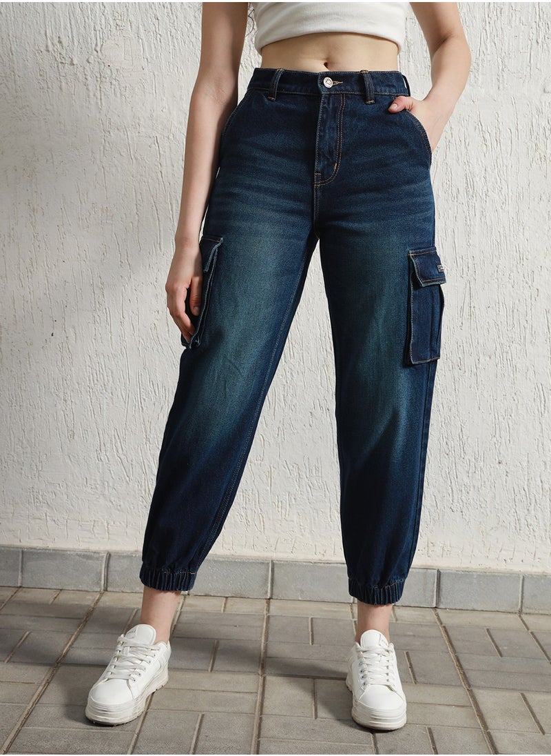 Hubberholme Relaxed Fit High-Rise Pure Cotton Cargo Jogger for Women  - Image 1