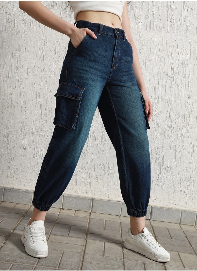 Hubberholme Relaxed Fit High-Rise Pure Cotton Cargo Jogger for Women  - Image 2