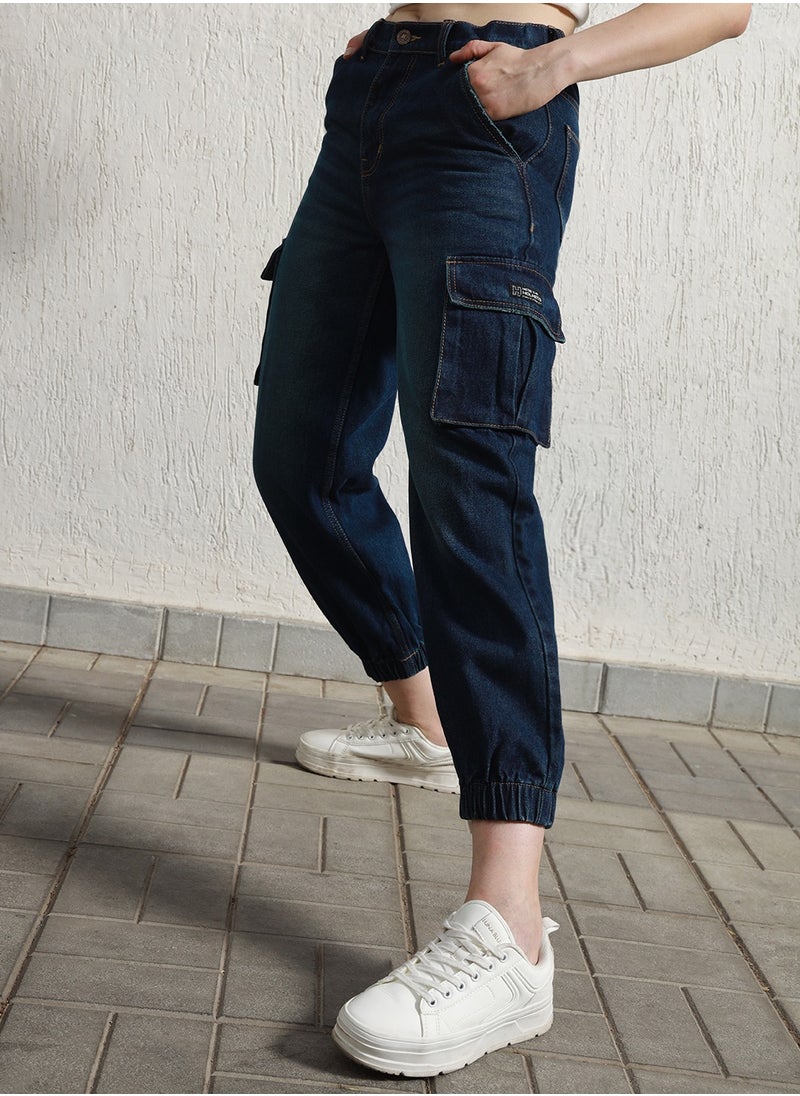 Hubberholme Relaxed Fit High-Rise Pure Cotton Cargo Jogger for Women  - Image 3