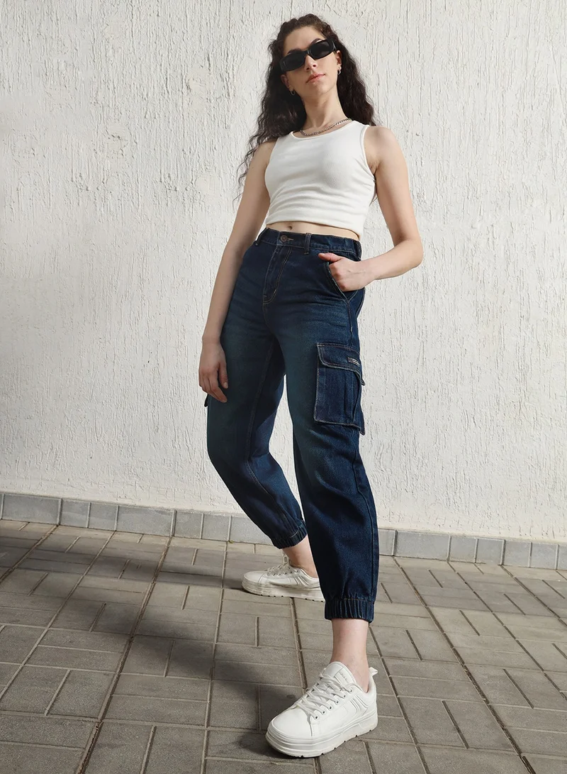 Hubberholme Relaxed Fit High-Rise Pure Cotton Cargo Jogger for Women