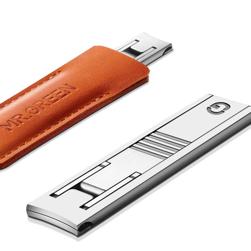 MrGreen MRGREEN Ultra Thin Nail Clippers German Precision Manufacturing Technology Nail Cutters with Cow Leather Cover Superior Texture Dark Brown 