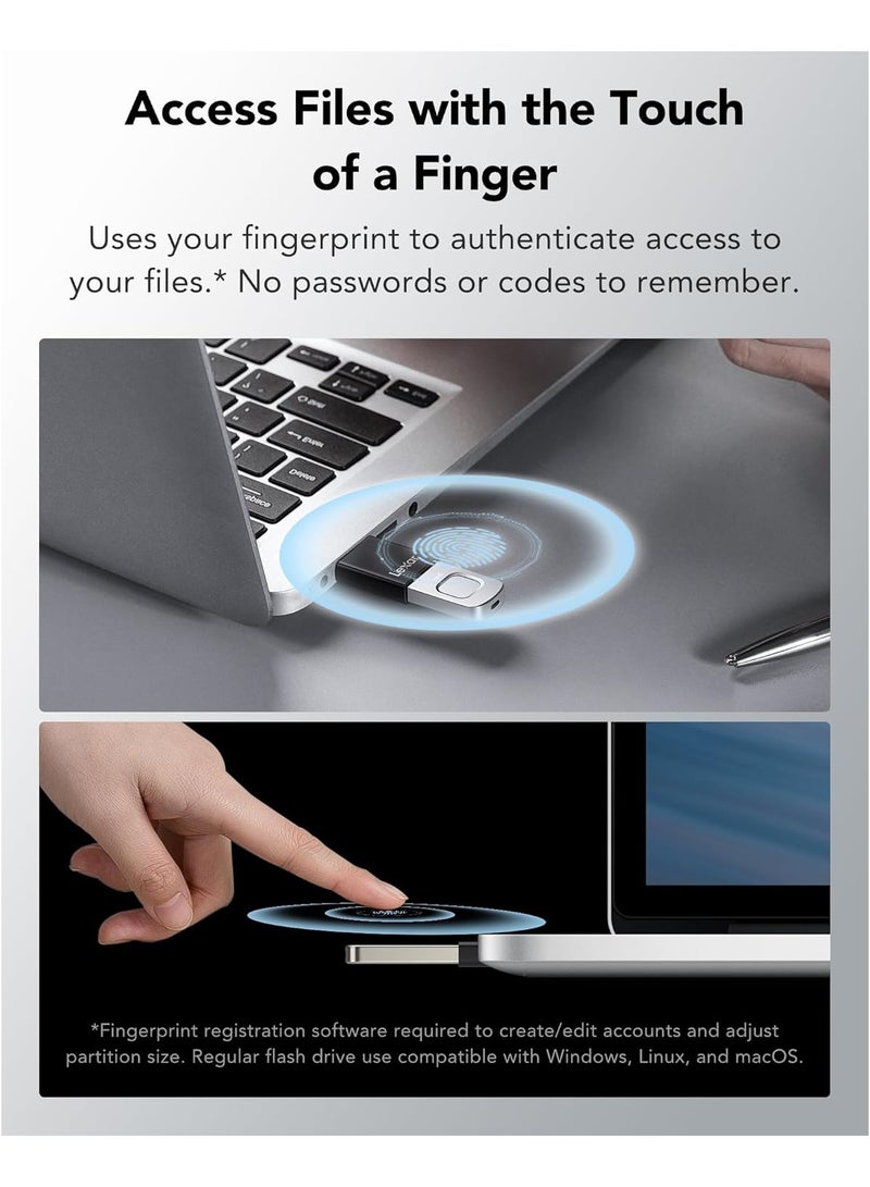 Lexar JumpDrive Fingerprint F35 PRO 64GB USB 3.0 Flash Drive, Up to 300MB/s Read/150MB/s Write, USB Stick, 10 Fingerprint IDs Allowed, Memory Stick, PC/Laptop (LJDF35P064G-RNBNG) 150 MB - Image 3
