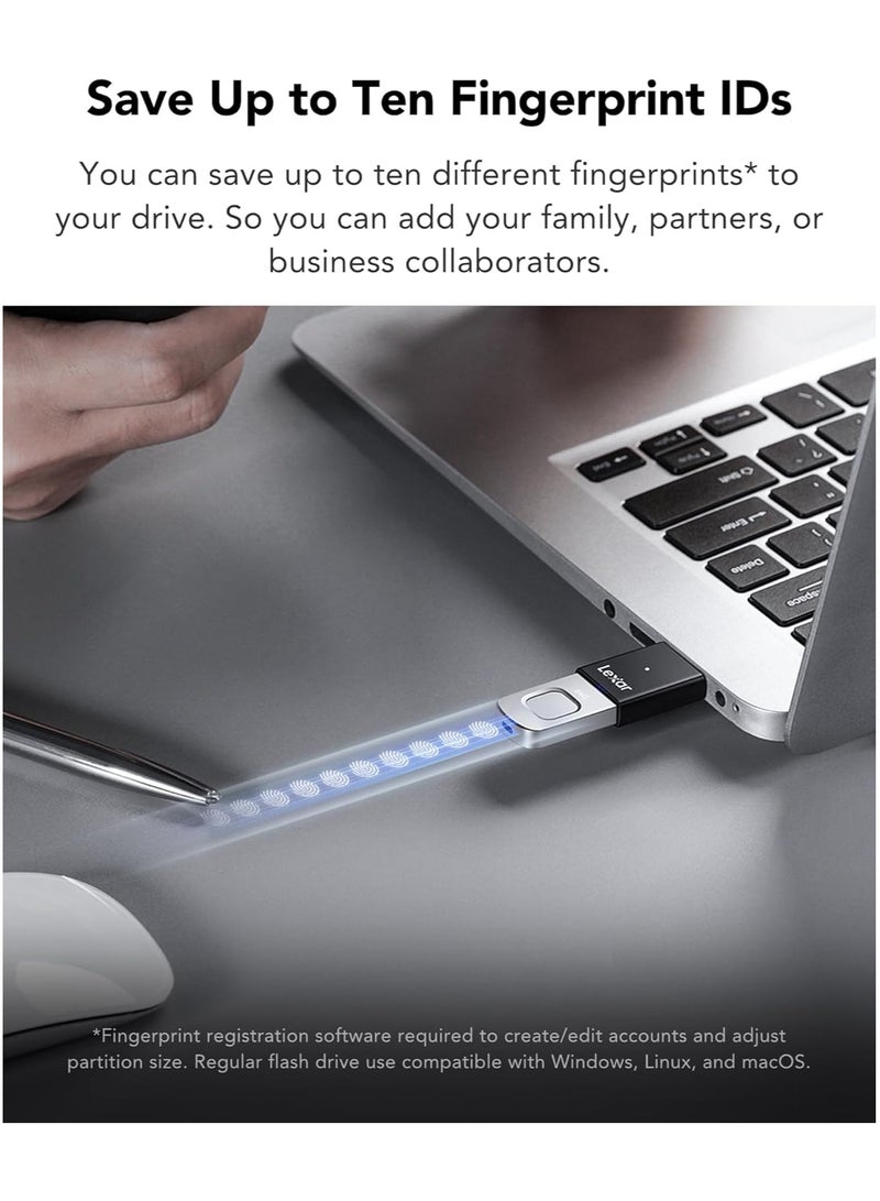 Lexar JumpDrive Fingerprint F35 PRO 64GB USB 3.0 Flash Drive, Up to 300MB/s Read/150MB/s Write, USB Stick, 10 Fingerprint IDs Allowed, Memory Stick, PC/Laptop (LJDF35P064G-RNBNG) 150 MB - Image 4