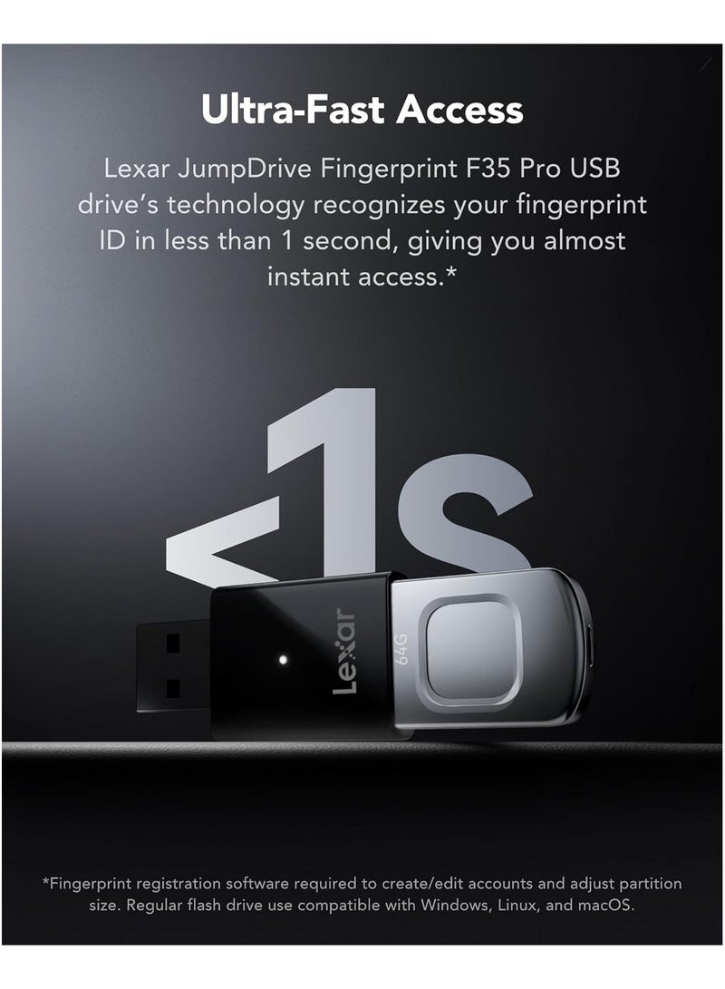 Lexar JumpDrive Fingerprint F35 PRO 64GB USB 3.0 Flash Drive, Up to 300MB/s Read/150MB/s Write, USB Stick, 10 Fingerprint IDs Allowed, Memory Stick, PC/Laptop (LJDF35P064G-RNBNG) 150 MB - Image 5