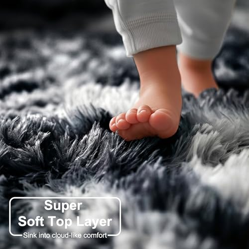 Amdrebio Black White Grey Cool Area Rugs for Bedroom Living Room Fluffy Modern Furry Rugs for Kids Room Decor Plush Shaggy Throw Rug 4x6 for Men Teen Boy Aesthetic Floor Carpet for Dorm Home Office - Image 3