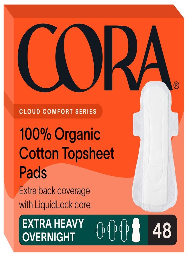 Cora 100% Organic Cotton Topsheet Extra Heavy Overnight Pads (48 Count) - Image 1