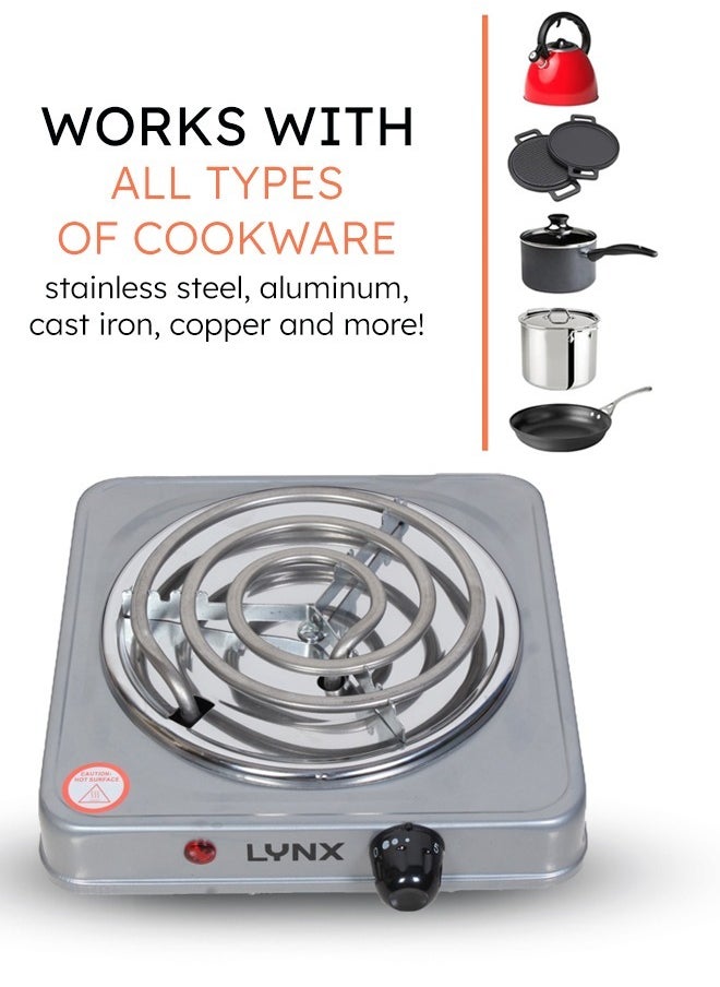 lynx Lynx Small Electric Cooktop, Single Burner Stainless Steel with Overheat Protection, Lightweight 1000W Power, Compact and Portable, Precise Temperature Control, Integrated Safety Locks , LY-HP-6012  - Image 2