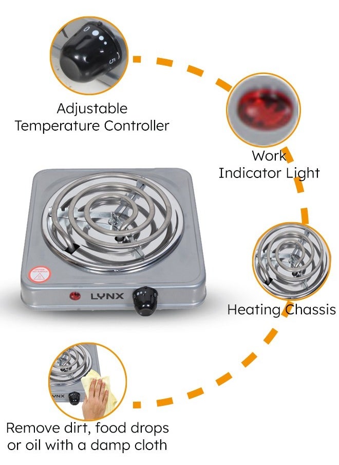 lynx Lynx Small Electric Cooktop, Single Burner Stainless Steel with Overheat Protection, Lightweight 1000W Power, Compact and Portable, Precise Temperature Control, Integrated Safety Locks , LY-HP-6012  - Image 4