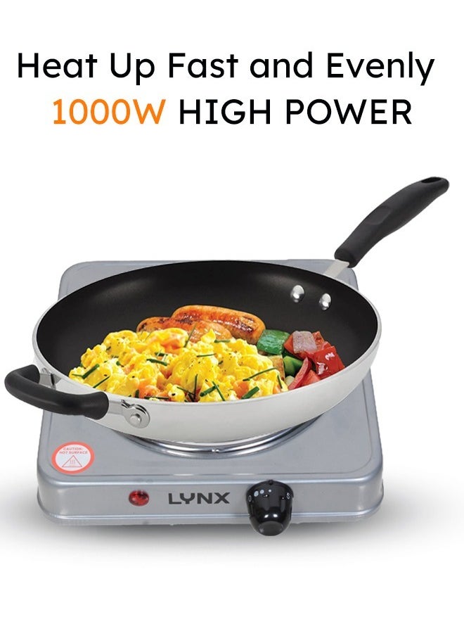 lynx Lynx Small Electric Cooktop, Single Burner Stainless Steel with Overheat Protection, Lightweight 1000W Power, Compact and Portable, Precise Temperature Control, Integrated Safety Locks , LY-HP-6012  - Image 1