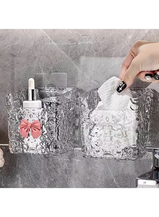 Acrylic Toothbrush and Tissue Organizer with Elegant Wave Design – Wall Mounted No Drilling Storage Rack for Bathroom, Bedroom and Vanity – Multi Functional Makeup Brush Holder and Cosmetic Organizer Shelf for Home Decor and Office Accessories - Image 3