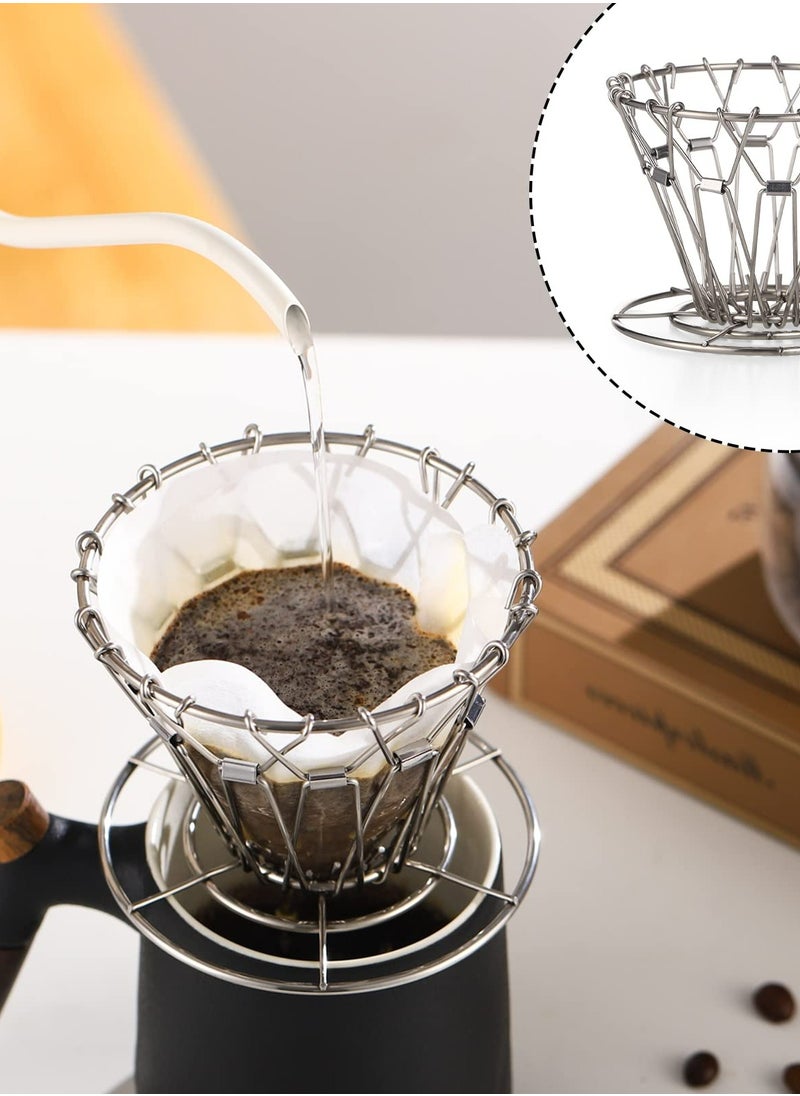 SYOSI Collapsible Outdoor Pour Over Coffee Dripper Filter Holder,Portable Stainless Steel Reusable Coffee Dripper,Suit for Cake Filter and V60 Fiter (Steel)  - Image 2