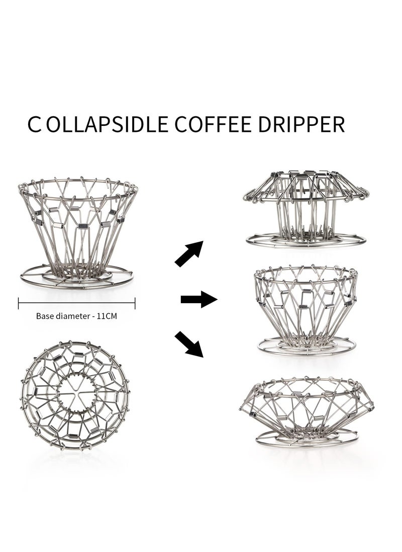 SYOSI Collapsible Outdoor Pour Over Coffee Dripper Filter Holder,Portable Stainless Steel Reusable Coffee Dripper,Suit for Cake Filter and V60 Fiter (Steel)  - Image 3
