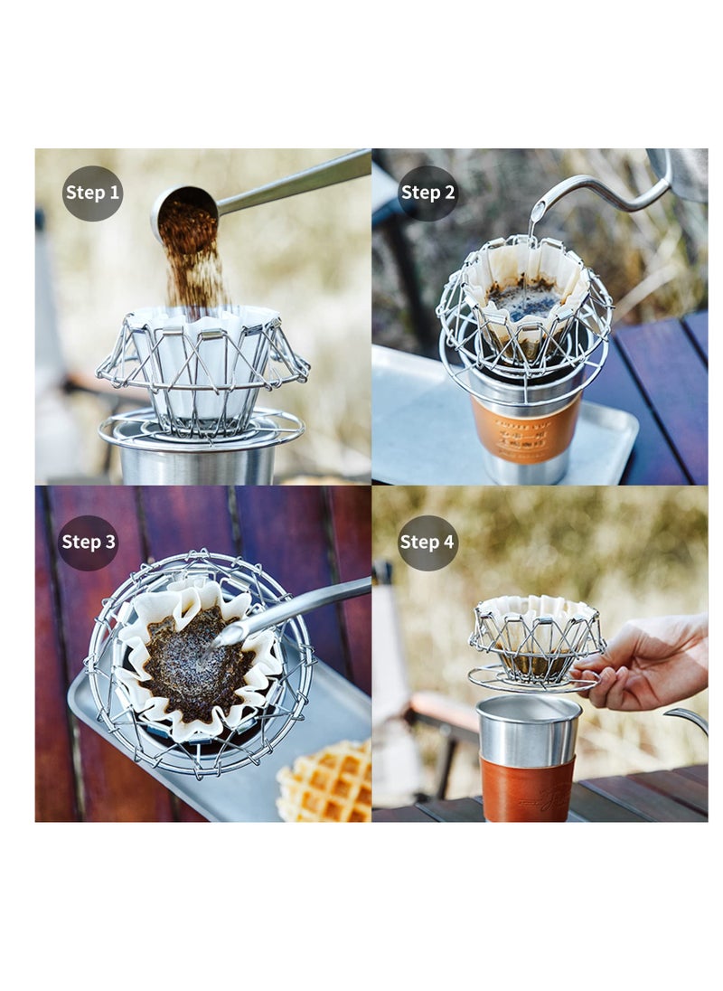 SYOSI Collapsible Outdoor Pour Over Coffee Dripper Filter Holder,Portable Stainless Steel Reusable Coffee Dripper,Suit for Cake Filter and V60 Fiter (Steel)  - Image 5