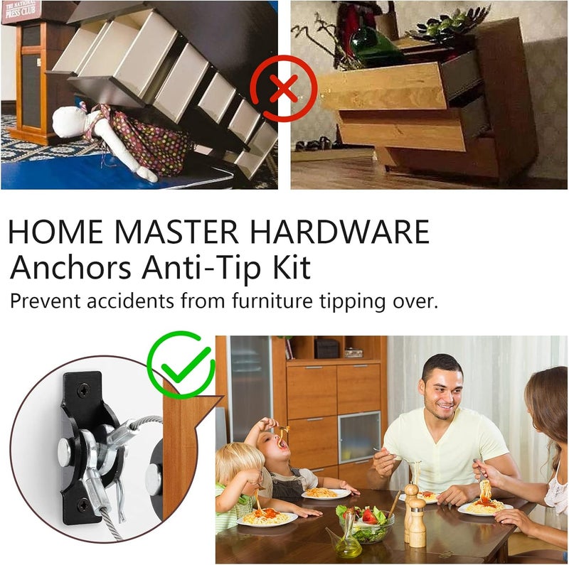 Home Master Hardware Furniture Anchors AntiTip Kit 6 Pack Furniture Straps for Baby Proofing Secure 400 lbs Cabinet Prevent Falling Prevention Strap Wall Anchor Prevent Child Pet Safety HOME MASTER HARDWARE - Image 3
