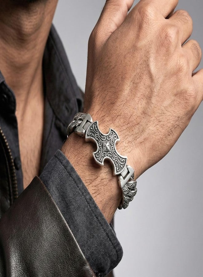 THE MEN THING Royal Series Bracelet – Pure Titanium Steel Chain Bracelet for Men & Boy (8inch) (CRUCIFIX) - Image 2