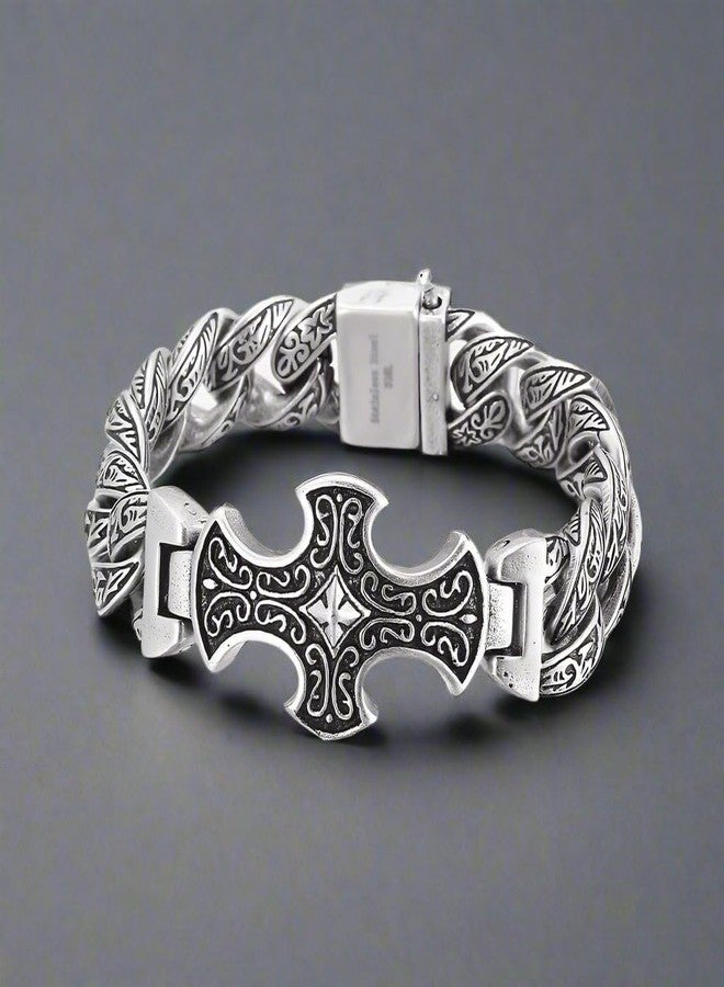 THE MEN THING Royal Series Bracelet – Pure Titanium Steel Chain Bracelet for Men & Boy (8inch) (CRUCIFIX) - Image 3