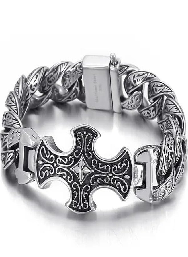 THE MEN THING Royal Series Bracelet – Pure Titanium Steel Chain Bracelet for Men & Boy (8inch) (CRUCIFIX) - Image 1