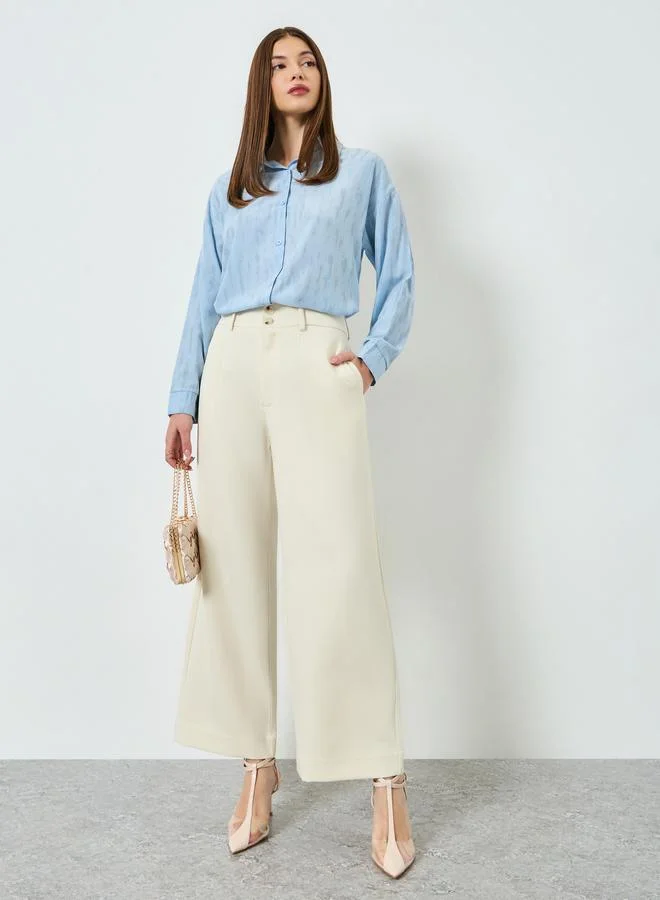 Styli Blue Textured Long Sleeve Oversized Shirt
