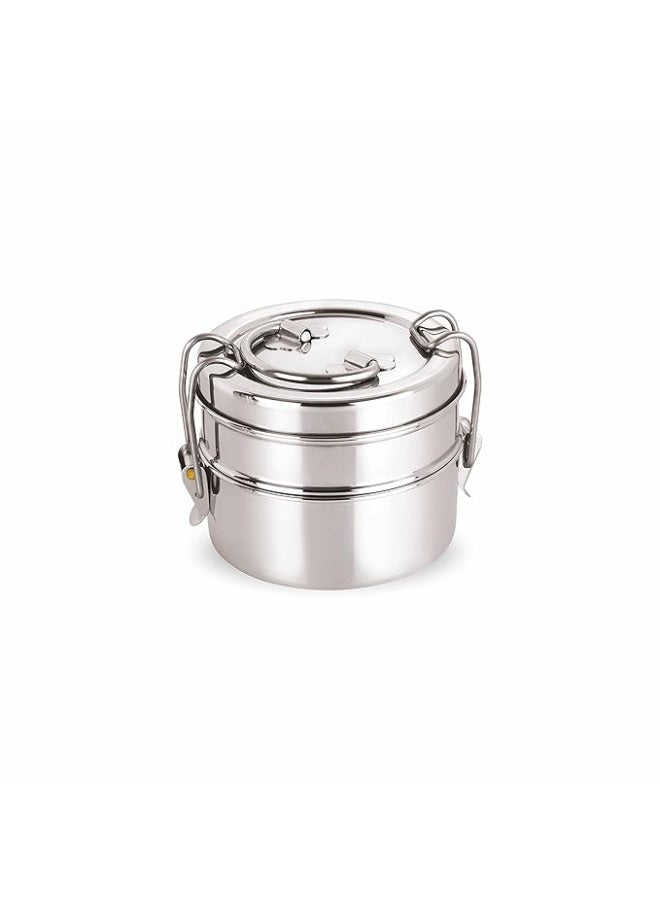 neelam Stainless Steel Lunch Box/Tiffin with Locking Clip, 2-Tier Container, 800 ml, Hot & Cold Leak-Proof, Compact & Durable, Perfect for Office, School, Picnic and Travel, Silver - Image 1