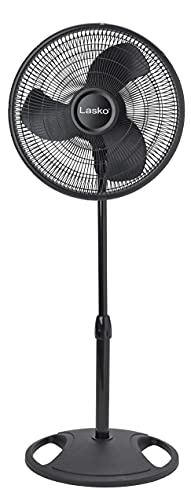 Lasko 16inch 3Speed Oscillating Floor Fan with Adjustable Height TiltBack Head Widespread Oscillation and Patented Blue Plug Safety Fuse  Black