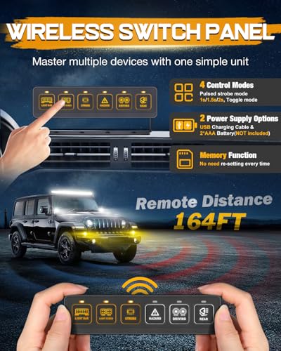 Niking Auto 6 Gang Wireless Switch Panel Niking Auto Multifunction Remote Control Switch Box with Toggle Pulsed LED Switches Memory 4 Light Modes 12V 80A Circuit Control Relay System Pods for Trucks ATV Boat - Image 3