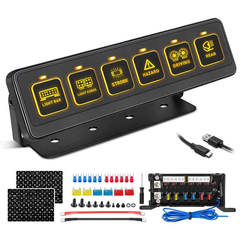 Niking Auto 6 Gang Wireless Switch Panel Niking Auto Multifunction Remote Control Switch Box with Toggle Pulsed LED Switches Memory 4 Light Modes 12V 80A Circuit Control Relay System Pods for Trucks ATV Boat - Image 2