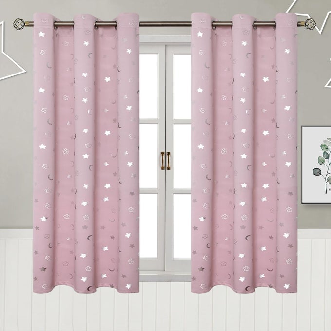 PINK ROOM DARKENING CURTAINS FOR GIRLS BEDROOM STAR AND MOON BLACKOUT CURTAINS FOR KIDS ROOM 45INCH LONG THERMAL INSULATED GROMMET WINDOW DRAPES FOR NURSERY 2 PANELS 42 WIDE