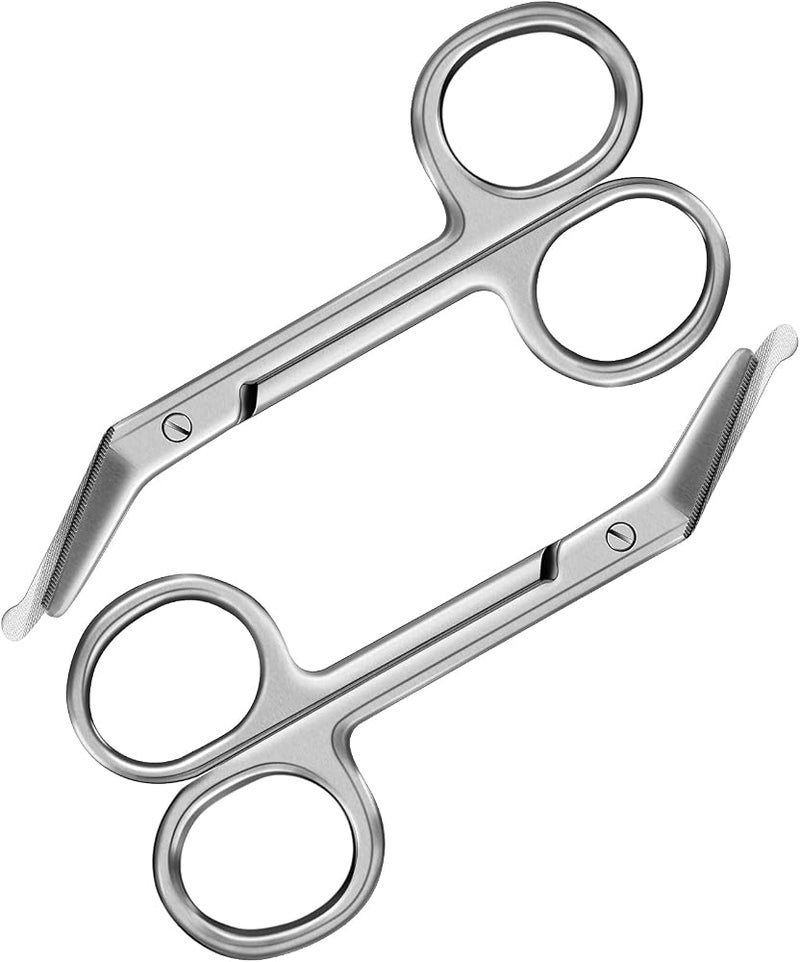 ASKIND 2 Pcs Ostomy and Bandage Scissors, 4.3 Inches Stainless Steel Medical Scissors for Doctors, Nurses, Veterinary and Home Nursing, Curved (Silver) - Image 1