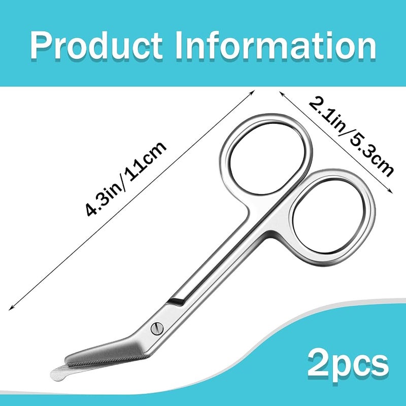 ASKIND 2 Pcs Ostomy and Bandage Scissors, 4.3 Inches Stainless Steel Medical Scissors for Doctors, Nurses, Veterinary and Home Nursing, Curved (Silver) - Image 2