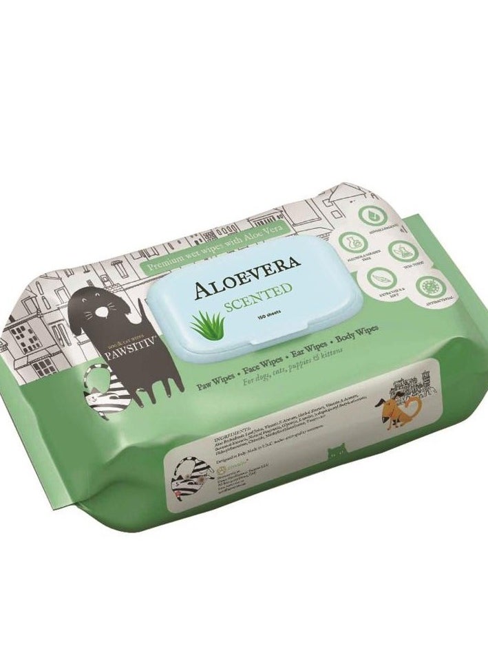 Pawsitiv - PAWSITIV PET WIPES FOR CATS AND DOGS - ALOE VERA SCENTED 150 WIPES - Image 1